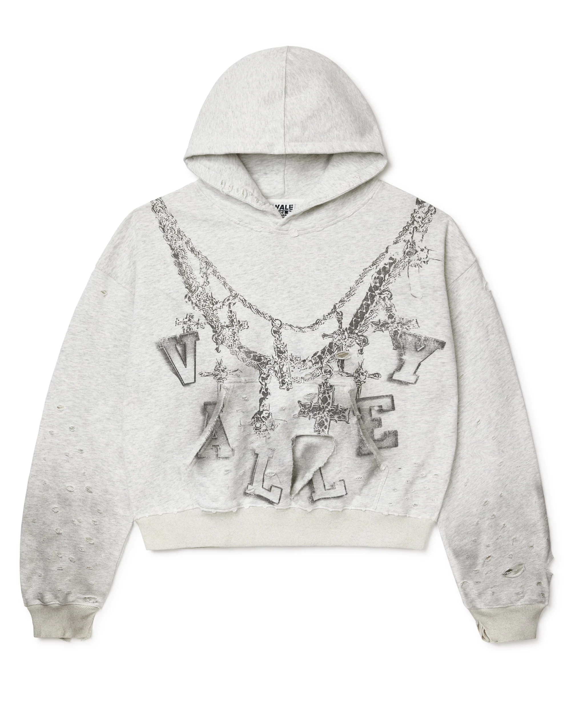 Distressed Chain Hoodie Heather Grey Front View